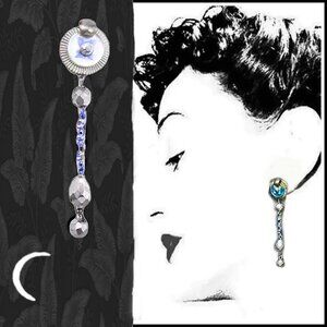 Long Chain dangle Earrings Light Blue Skinny Earring Set Recycled Vintage
